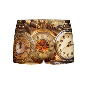 Мужские трусы 3D с принтом Часы в Тюмени, 50% хлопок, 50% полиэстер | классическая посадка, на поясе мягкая тканевая резинка | золото | карманные часы | старина | часы