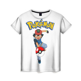 Женская футболка 3D с принтом Pokemon / Ash Ketchum в Тюмени, 100% полиэфир ( синтетическое хлопкоподобное полотно) | прямой крой, круглый вырез горловины, длина до линии бедер | go | pokemon | го | игра | мультфильм | покемон | эш кетчум