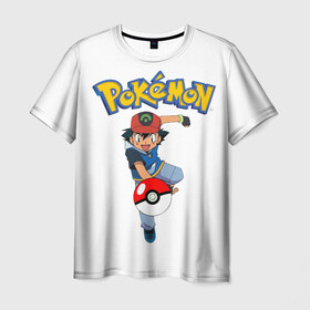 Мужская футболка 3D с принтом Pokemon / Ash Ketchum в Тюмени, 100% полиэфир | прямой крой, круглый вырез горловины, длина до линии бедер | go | pokemon | го | игра | мультфильм | покемон | эш кетчум