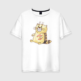 Женская футболка хлопок Oversize с принтом Котофей Палыч в Тюмени, 100% хлопок | свободный крой, круглый ворот, спущенный рукав, длина до линии бедер
 | еда | животные | забавные | кот | кошка | надписи | приколы | смешные