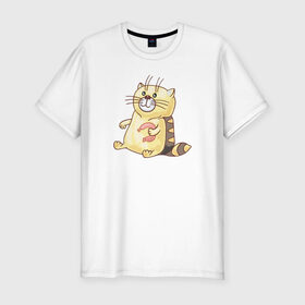 Мужская футболка премиум с принтом Котофей Палыч в Тюмени, 92% хлопок, 8% лайкра | приталенный силуэт, круглый вырез ворота, длина до линии бедра, короткий рукав | еда | животные | забавные | кот | кошка | надписи | приколы | смешные