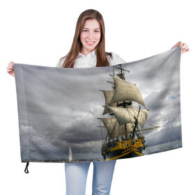 Флаг 3D с принтом Корабль в Тюмени, 100% полиэстер | плотность ткани — 95 г/м2, размер — 67 х 109 см. Принт наносится с одной стороны | вода | корабль | море | небо | океан | плавание