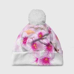 Шапка 3D c помпоном с принтом Цветы в Тюмени, 100% полиэстер | универсальный размер, печать по всей поверхности изделия | женская | природа | растения | розовый | цветок | цветы