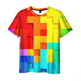 Мужская футболка 3D с принтом Pixel-Fon в Тюмени, 100% полиэфир | прямой крой, круглый вырез горловины, длина до линии бедер | кубики | пиксель | разноцветный | текстура | яркий