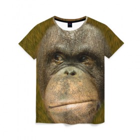 Женская футболка 3D с принтом Взгляд в Тюмени, 100% полиэфир ( синтетическое хлопкоподобное полотно) | прямой крой, круглый вырез горловины, длина до линии бедер | взгляд | голова | животные | о.м.с.к. | обезьяна | природа