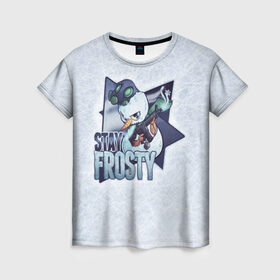 Женская футболка 3D с принтом Stay Frosty в Тюмени, 100% полиэфир ( синтетическое хлопкоподобное полотно) | прямой крой, круглый вырез горловины, длина до линии бедер | community stickers | counter strike | cs | cs go | будь начеку | снеговик