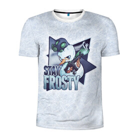 Мужская футболка 3D спортивная с принтом Stay Frosty в Тюмени, 100% полиэстер с улучшенными характеристиками | приталенный силуэт, круглая горловина, широкие плечи, сужается к линии бедра | community stickers | counter strike | cs | cs go | будь начеку | снеговик