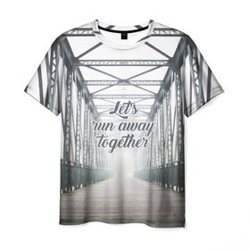 Мужская футболка 3D с принтом давай убежим вместе в Тюмени, 100% полиэфир | прямой крой, круглый вырез горловины, длина до линии бедер | дорога | любовь | мост | приключения | путешествия | свет | свобода | туризм
