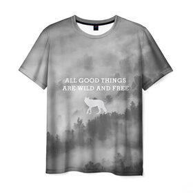Мужская футболка 3D с принтом лес в Тюмени, 100% полиэфир | прямой крой, круглый вырез горловины, длина до линии бедер | Тематика изображения на принте: горы | лес | море | охота | приключения | природа | рыбалка | свобода | скалы | туман | туризм | экстрим