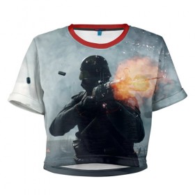 Женская футболка 3D укороченная с принтом батлфилд 1 в Тюмени, 100% полиэстер | круглая горловина, длина футболки до линии талии, рукава с отворотами | battlefield 1 | батлфилд 1