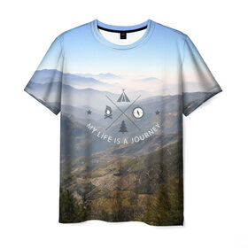 Мужская футболка 3D с принтом горы в Тюмени, 100% полиэфир | прямой крой, круглый вырез горловины, длина до линии бедер | Тематика изображения на принте: горы | лес | море | охота | приключения | природа | рыбалка | свобода | скалы | туман | туризм | экстрим