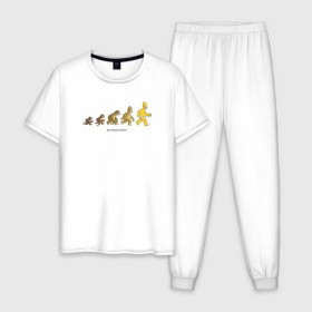 Мужская пижама хлопок с принтом Эволюция Гомера в Тюмени, 100% хлопок | брюки и футболка прямого кроя, без карманов, на брюках мягкая резинка на поясе и по низу штанин
 | homer simpson | the simpsons | гомер | симпсоны | эволюция