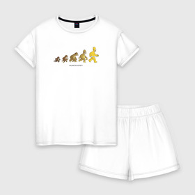 Женская пижама с шортиками хлопок с принтом Эволюция Гомера в Тюмени, 100% хлопок | футболка прямого кроя, шорты свободные с широкой мягкой резинкой | homer simpson | the simpsons | гомер | симпсоны | эволюция