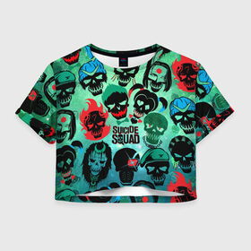 Женская футболка 3D укороченная с принтом Suicide Squad в Тюмени, 100% полиэстер | круглая горловина, длина футболки до линии талии, рукава с отворотами | harley quinn | suicide squad | харли квинн