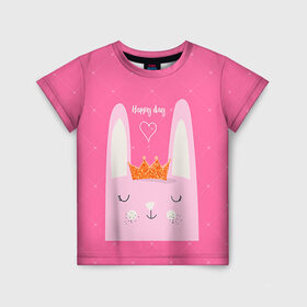 Детская футболка 3D с принтом Милый зайчик в Тюмени, 100% гипоаллергенный полиэфир | прямой крой, круглый вырез горловины, длина до линии бедер, чуть спущенное плечо, ткань немного тянется | Тематика изображения на принте: девушкам | зайчик | заяц | милый | розовый