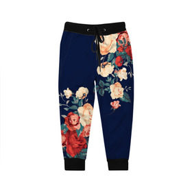 Детские брюки 3D с принтом Fashion flowers в Тюмени, 100% полиэстер | манжеты по низу, эластичный пояс регулируется шнурком, по бокам два кармана без застежек, внутренняя часть кармана из мелкой сетки | fashion | flower | мода | фэшн | цветы