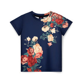 Детская футболка 3D с принтом Fashion flowers в Тюмени, 100% гипоаллергенный полиэфир | прямой крой, круглый вырез горловины, длина до линии бедер, чуть спущенное плечо, ткань немного тянется | Тематика изображения на принте: fashion | flower | мода | фэшн | цветы