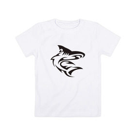 Детская футболка хлопок с принтом Акула трайбл в Тюмени, 100% хлопок | круглый вырез горловины, полуприлегающий силуэт, длина до линии бедер | акула | животные | тату | трайбл
