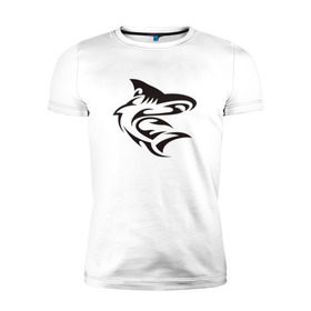 Мужская футболка премиум с принтом Акула трайбл в Тюмени, 92% хлопок, 8% лайкра | приталенный силуэт, круглый вырез ворота, длина до линии бедра, короткий рукав | акула | животные | тату | трайбл
