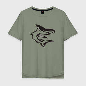 Мужская футболка хлопок Oversize с принтом Акула трайбл в Тюмени, 100% хлопок | свободный крой, круглый ворот, “спинка” длиннее передней части | акула | животные | тату | трайбл