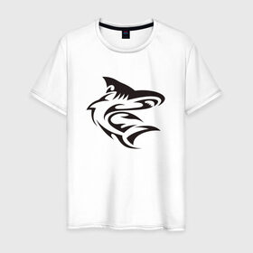 Мужская футболка хлопок с принтом Акула трайбл в Тюмени, 100% хлопок | прямой крой, круглый вырез горловины, длина до линии бедер, слегка спущенное плечо. | Тематика изображения на принте: акула | животные | тату | трайбл