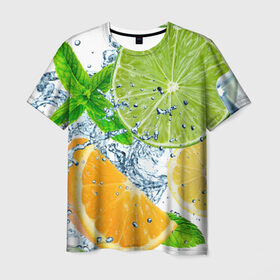 Мужская футболка 3D с принтом Вкус лета в Тюмени, 100% полиэфир | прямой крой, круглый вырез горловины, длина до линии бедер | вода | еда | зима | искусство | лайм | лимон | листья | новинки | природа | солнце | фрукты