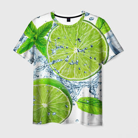 Мужская футболка 3D с принтом Свежесть лайма в Тюмени, 100% полиэфир | прямой крой, круглый вырез горловины, длина до линии бедер | бармен | витамины | диета | коктель | куб | лед | мороз | новинки | холодный | цвет