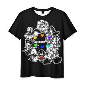 Мужская футболка 3D с принтом Undertale 2 в Тюмени, 100% полиэфир | прямой крой, круглый вырез горловины, длина до линии бедер | альфис | андайн | андертейл | асгор | дримурр | меттатон | папирус | подземелье | санс | ториэль | флауи | фриск
