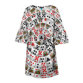 Детское платье 3D с принтом Игральные карты 3 в Тюмени, 100% полиэстер | прямой силуэт, чуть расширенный к низу. Круглая горловина, на рукавах — воланы | Тематика изображения на принте: карты | настольные игры | пасьянс | покер