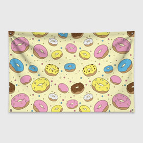 Флаг-баннер с принтом Сладкие пончики в Тюмени, 100% полиэстер | размер 67 х 109 см, плотность ткани — 95 г/м2; по краям флага есть четыре люверса для крепления | булочки | гомер симпсон | еда | пончики | сладости