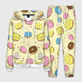 Мужской костюм 3D с принтом Сладкие пончики в Тюмени, 100% полиэстер | Манжеты и пояс оформлены тканевой резинкой, двухслойный капюшон со шнурком для регулировки, карманы спереди | булочки | гомер симпсон | еда | пончики | сладости