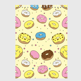 Скетчбук с принтом Сладкие пончики в Тюмени, 100% бумага
 | 48 листов, плотность листов — 100 г/м2, плотность картонной обложки — 250 г/м2. Листы скреплены сверху удобной пружинной спиралью | булочки | гомер симпсон | еда | пончики | сладости