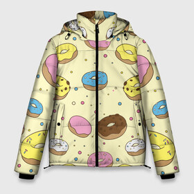 Мужская зимняя куртка 3D с принтом Сладкие пончики в Тюмени, верх — 100% полиэстер; подкладка — 100% полиэстер; утеплитель — 100% полиэстер | длина ниже бедра, свободный силуэт Оверсайз. Есть воротник-стойка, отстегивающийся капюшон и ветрозащитная планка. 

Боковые карманы с листочкой на кнопках и внутренний карман на молнии. | булочки | гомер симпсон | еда | пончики | сладости