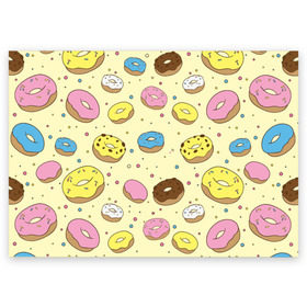 Поздравительная открытка с принтом Сладкие пончики в Тюмени, 100% бумага | плотность бумаги 280 г/м2, матовая, на обратной стороне линовка и место для марки
 | булочки | гомер симпсон | еда | пончики | сладости