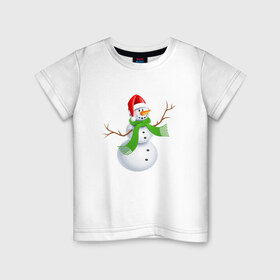Детская футболка хлопок с принтом Снеговичок в Тюмени, 100% хлопок | круглый вырез горловины, полуприлегающий силуэт, длина до линии бедер | Тематика изображения на принте: 