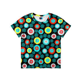 Детская футболка 3D с принтом Цветочки в Тюмени, 100% гипоаллергенный полиэфир | прямой крой, круглый вырез горловины, длина до линии бедер, чуть спущенное плечо, ткань немного тянется | паттерн | разноцветный | цветы | яркий
