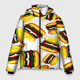 Мужская зимняя куртка 3D с принтом Гамбургер в Тюмени, верх — 100% полиэстер; подкладка — 100% полиэстер; утеплитель — 100% полиэстер | длина ниже бедра, свободный силуэт Оверсайз. Есть воротник-стойка, отстегивающийся капюшон и ветрозащитная планка. 

Боковые карманы с листочкой на кнопках и внутренний карман на молнии. | Тематика изображения на принте: fast food | фастфуд