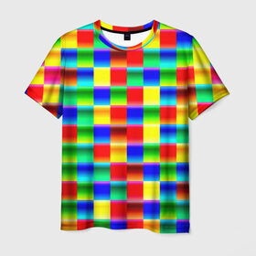 Мужская футболка 3D с принтом Кубики в Тюмени, 100% полиэфир | прямой крой, круглый вырез горловины, длина до линии бедер | абстракция | кубики | пиксели | плитка | разноцветный | яркий