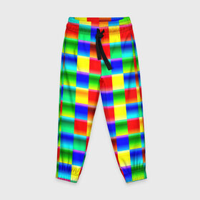 Детские брюки 3D с принтом Кубики в Тюмени, 100% полиэстер | манжеты по низу, эластичный пояс регулируется шнурком, по бокам два кармана без застежек, внутренняя часть кармана из мелкой сетки | абстракция | кубики | пиксели | плитка | разноцветный | яркий