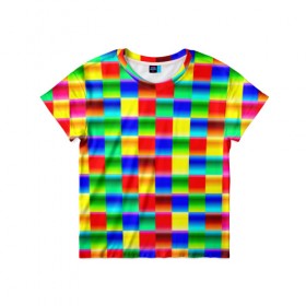 Детская футболка 3D с принтом Кубики в Тюмени, 100% гипоаллергенный полиэфир | прямой крой, круглый вырез горловины, длина до линии бедер, чуть спущенное плечо, ткань немного тянется | абстракция | кубики | пиксели | плитка | разноцветный | яркий