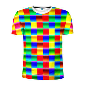 Мужская футболка 3D спортивная с принтом Кубики в Тюмени, 100% полиэстер с улучшенными характеристиками | приталенный силуэт, круглая горловина, широкие плечи, сужается к линии бедра | Тематика изображения на принте: абстракция | кубики | пиксели | плитка | разноцветный | яркий