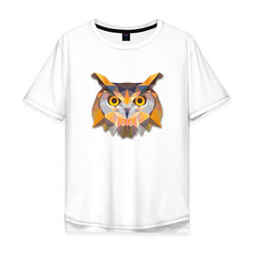 Мужская футболка хлопок Oversize с принтом Полигональная сова в Тюмени, 100% хлопок | свободный крой, круглый ворот, “спинка” длиннее передней части | Тематика изображения на принте: геометрический рисунок | голова | сова