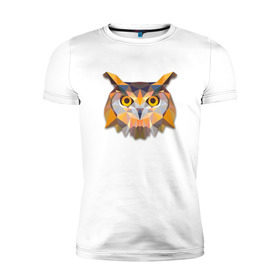 Мужская футболка премиум с принтом Полигональная сова в Тюмени, 92% хлопок, 8% лайкра | приталенный силуэт, круглый вырез ворота, длина до линии бедра, короткий рукав | геометрический рисунок | голова | сова