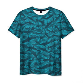 Мужская футболка 3D с принтом Акулы в Тюмени, 100% полиэфир | прямой крой, круглый вырез горловины, длина до линии бедер | камуфляж | море | океан | рыба | рыбак | рыбалка
