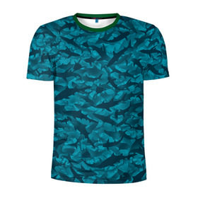 Мужская футболка 3D спортивная с принтом Акулы в Тюмени, 100% полиэстер с улучшенными характеристиками | приталенный силуэт, круглая горловина, широкие плечи, сужается к линии бедра | камуфляж | море | океан | рыба | рыбак | рыбалка