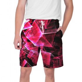 Мужские шорты 3D с принтом Абстракция фигур в Тюмени,  полиэстер 100% | прямой крой, два кармана без застежек по бокам. Мягкая трикотажная резинка на поясе, внутри которой широкие завязки. Длина чуть выше колен | кубик | лиловый | объем | розовый | яркий