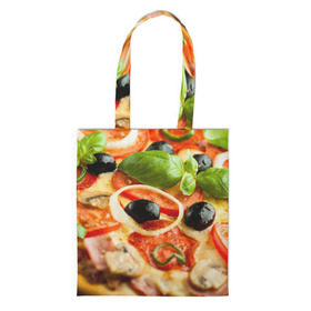 Сумка 3D повседневная с принтом Пицца в Тюмени, 100% полиэстер | Плотность: 200 г/м2; Размер: 34×35 см; Высота лямок: 30 см | базилик | еда | зелень | маслины | оливки | пицца | помидоры