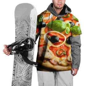 Накидка на куртку 3D с принтом Пицца в Тюмени, 100% полиэстер |  | базилик | еда | зелень | маслины | оливки | пицца | помидоры