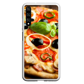 Чехол для Honor 20 с принтом Пицца в Тюмени, Силикон | Область печати: задняя сторона чехла, без боковых панелей | базилик | еда | зелень | маслины | оливки | пицца | помидоры