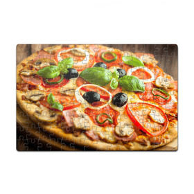 Пазл магнитный 126 элементов с принтом Пицца в Тюмени, полимерный материал с магнитным слоем | 126 деталей, размер изделия —  180*270 мм | базилик | еда | зелень | маслины | оливки | пицца | помидоры